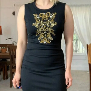 Juicy Couture Black Beaded Sequence Bodycon Casual Mini Sleeveless Dress Size 2.